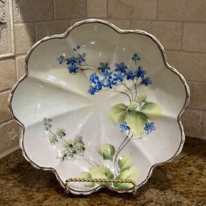 Nippon Bowl Hand Painted Floral Blossom Plants Scalloped Gilded Ceramic VTG 8.5"